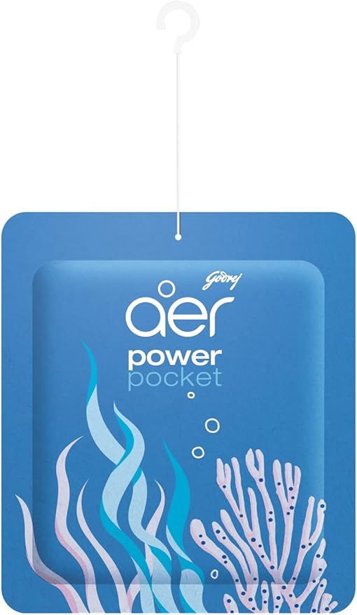 Godrej Aer Power Pocket Sea Breeze Bathroom Fragrance 10 g, 6-Pack, Blue