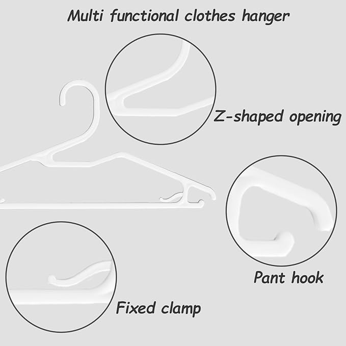 Plastic Hangers, Short Neck Hangers for Clothes, Z-Shape Shirt Hanger for Men 16.5", Flat Space Saving Blouse Hanger for Adults Suit, Hoody, Dress, Small Necked Clothing, Percha de Plástico White 20