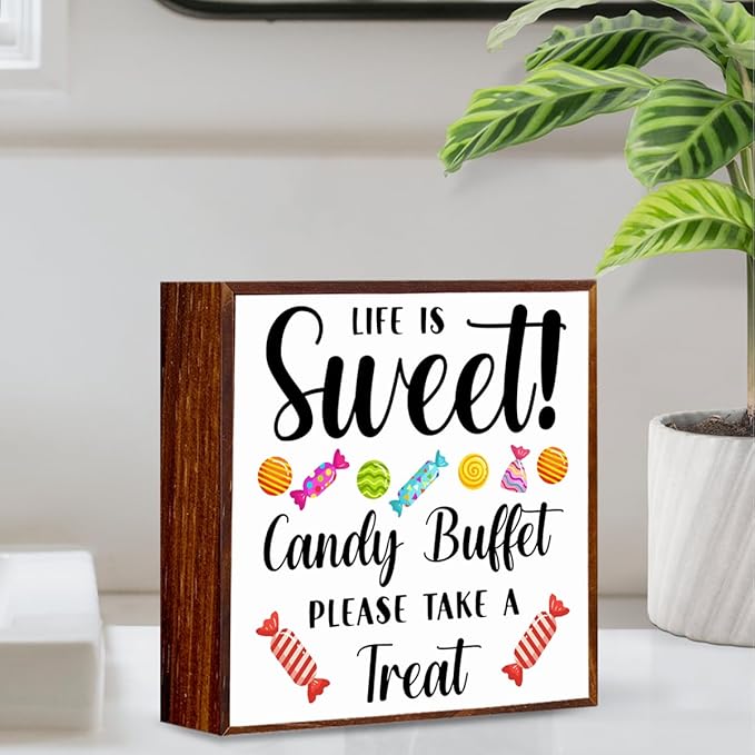 Candy Buffet Wooden Box Sign, Candy Bar Sign, Life is Sweet Candy Buffet Please Take a Treat, Wooden Box Decor for Wedding Parties, Receptions, Coffee Shops, Hotels, Parties, Bars.