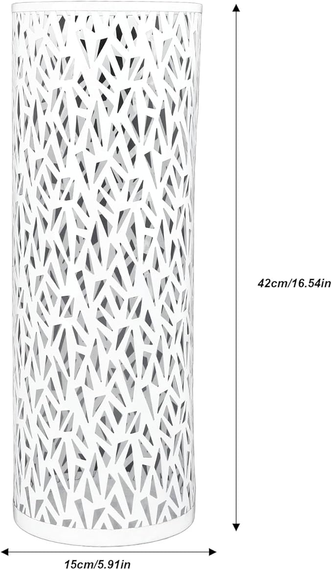 BEIJIALY Metal Umbrella Holder, Umbrella Stand Rack for Entryway, Metal Hollowed Freestanding Round Umbrella Holder Organizer Bin for Home Hotel Office Decor(White Large)