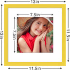 Vittanly 12x12 Picture Frames Set of 9, Shatter Resistant Plexiglass, Display 8x8 Pictures with Mat or 12x12 without Mat, Photo Frames for Wall Mount, Engineered Wood, Yellow