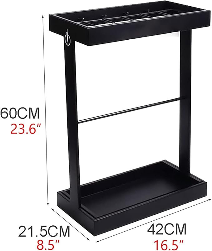 Metal Commercial Umbrella Stand Umbrella Holder, Corridor Entrance Umbrella Drain Rack for Storing 16 Umbrellas, with Mobile Drip Tray and 4 Hooks (Color : Black)