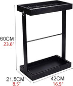 Metal Commercial Umbrella Stand Umbrella Holder, Corridor Entrance Umbrella Drain Rack for Storing 16 Umbrellas, with Mobile Drip Tray and 4 Hooks (Color : Black)