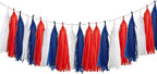 15Pcs Red Blue and White Paper Tassel Garland,Tissue Tassel Banner for Independence Day,July 4th Party,Memorial Day,Veterans Day,Party Decoration