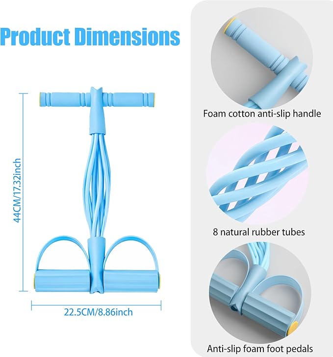 8-Tube Pedal Resistance Band with Handles, Multifunctional Pedal Resistance Band Made of Natural Rubber, Fashion Puller Exercise Equipment for Full Body Strength, Toning & Stretching