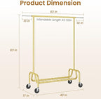Heavy-duty Clothing Rack with Wheels, Rolling Clothes Rack, Clothes Racks for Hanging Clothes, Metal Standing Garment Racks, Gold