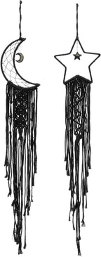 PATIKIL Moon Star Dream Catcher Decor, 39" Boho Dream Catcher Macrame Woven Wall Hanging for Home Decor Bedroom Accessories Cafes Wedding Decoration, Black