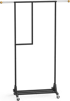 Rolling Clothing Rack with Bottom Storage Shelf & lockable Casters, Multi-tier Retractable Sturdy Garment Rack for Hanging Coats, Dresses - Ideal for Bedroom, Closet & Laundry Room ( Taller version )