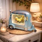Spring Camper Water Globe with Frogs 6.75” Acrylic Snow Globe LED Lights Water Spinning Glitter Battery Operated Easter Spring Home Decoration