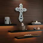 Comfy Hour 13.8" Decorative Hollow Out Wall Cross, Rustic White Victorian Style Religious Plaque, Artisan Finished Spiritual Wall Art for Home Sanctuary & Office, Polyresin Sculpture, 1 Piece