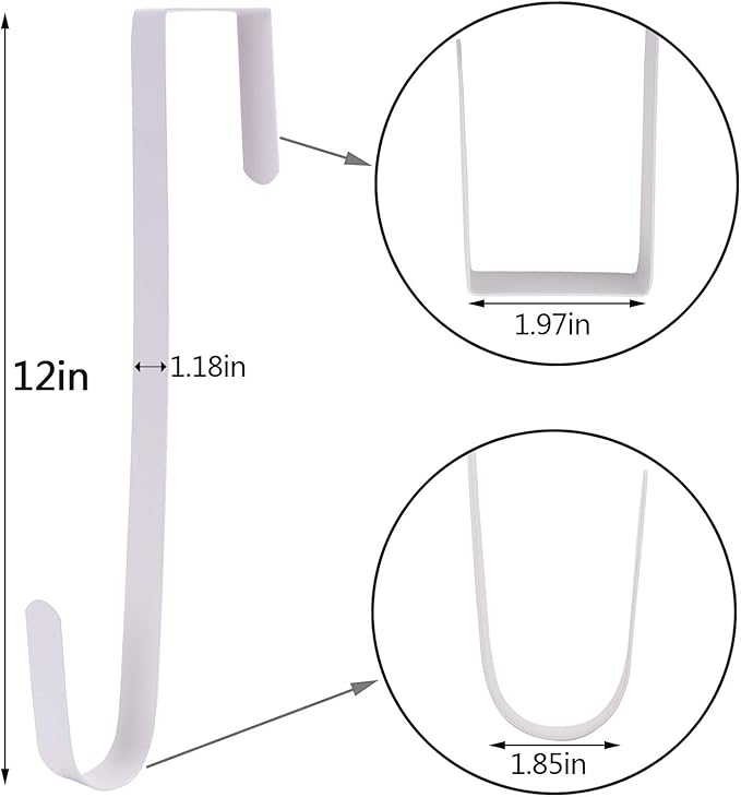 Sattiyrch 12" Wreath Hanger for Front Door,Steel Over The Door Hanger Hook,Wreath Door Hanger (White,4)