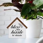 Housewarming Gifts New Home, Bless This Hizzle for Shizzle House Shaped Wood Sign, New Home Gifts for Friends, Rustic Farmhouse House Decor