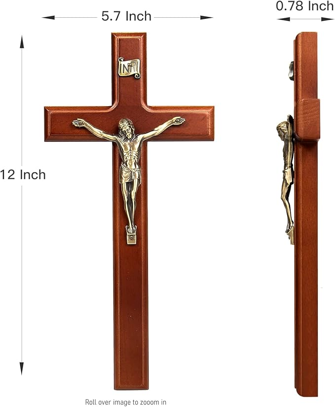 SISSIDA Crucifix Wall Cross, Handmade Wooden Catholic Crosses for Wall Decor - 12 Inch