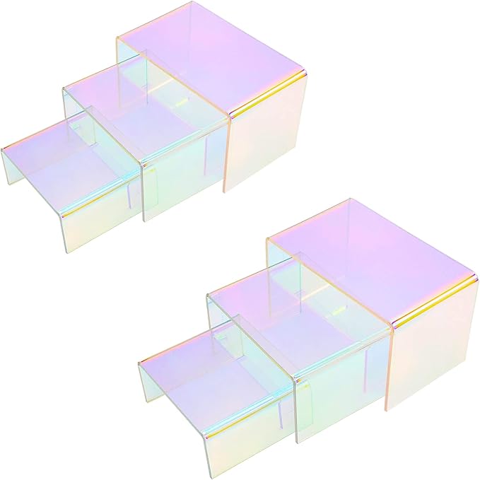 Cerpourt 2 Sets Acrylic Display Risers Colorful Product Stand,Cupcakes Holder Dessert Display Transparent Showcase Stands, Candy Bar Risers, Acrylic Lifts Display for Figures