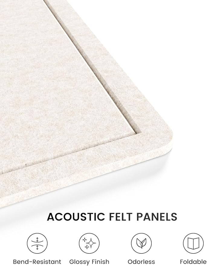 Fluxynara Bulletin Board, 23.6" x 17.5" Cork Board Alternative with 12 Safe Removable Adhesive Tabs, Foldable Felt Pin Board for Home Office, Classroom, Bedroom,Entryway for Walls—Oatmeal