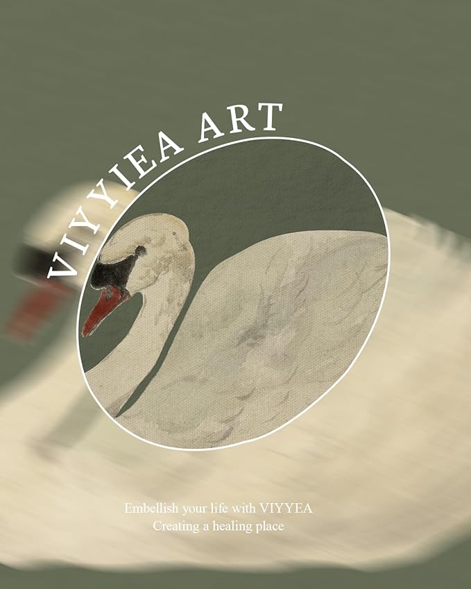 VIYYIEA Vintage Gold Framed Wall Art for Living Room, Swan Canvas Prints Home Decor, Oil Painting Picture, Bedroom Wall Decor Gifts for Friends or Family -【Swan Green】-(16L x 12W)