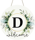 Monogram Letter D Wreaths for Front Door Wreath Wooden Welcome Sign for Front Door Decor Floral Family Last Name Initial House Warming Spring Summer Porch Rustic Wall Home Kitchen Boho Decorations