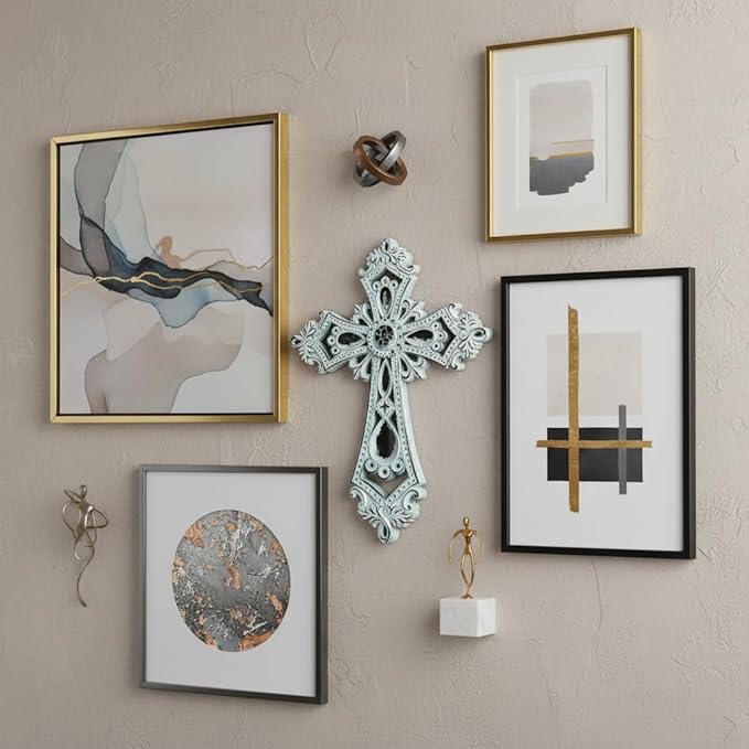 Comfy Hour 13.8" Decorative Hollow Out Wall Cross, Rustic White Victorian Style Religious Plaque, Artisan Finished Spiritual Wall Art for Home Sanctuary & Office, Polyresin Sculpture, 1 Piece