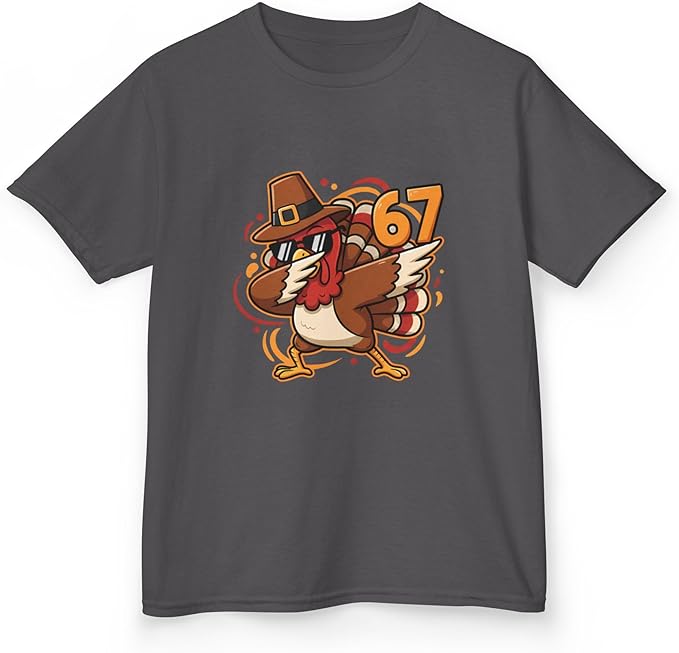 Dabbing Turkey 67 Funny Thanksgiving Pilgrim Kids Boys Girls Cool Swag Retro Fall Football Feast