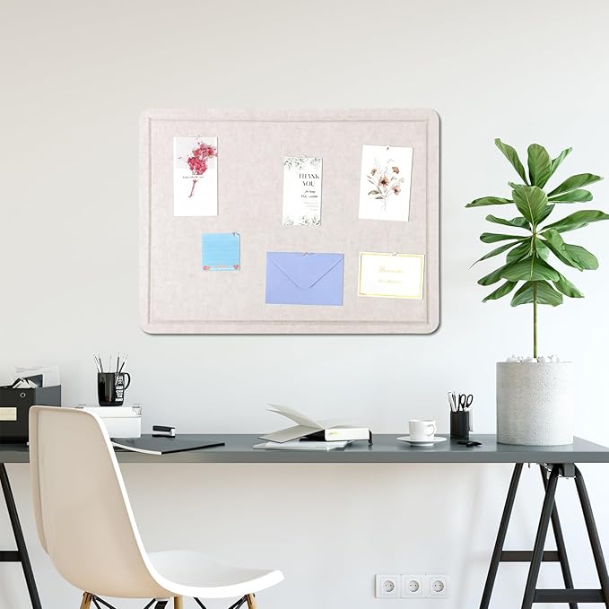 Thboxes Bulletin Board, 24" x 18" Foldable Cork Board Felt Pin Boards with 30 Pushpins Self-Adhesive Photo Decorative Felt Boards for Walls, Office, School, Classroom, Home, Bedroom - Oatmeal