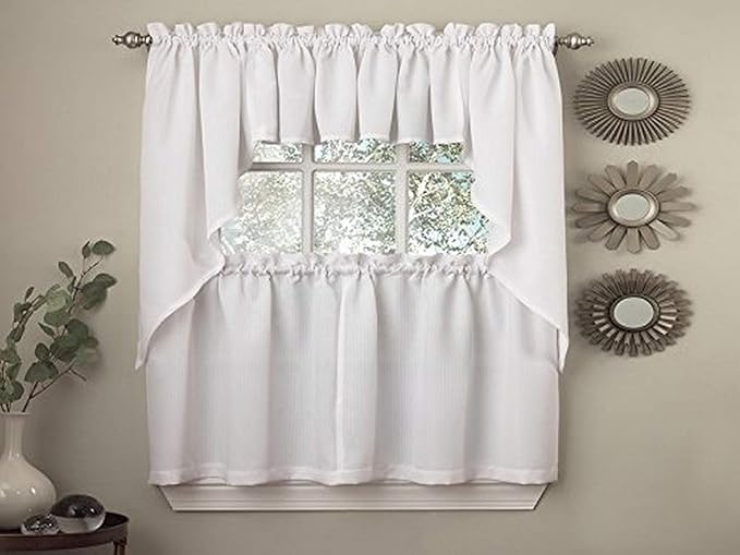 Sweet Home Collection Opaque Rib Cord Kitchen Curtains Swag Pair, Ribcord Wine