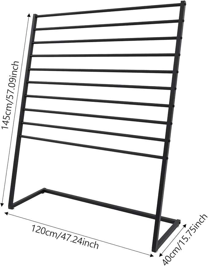 10 Tier Metal Scarf Organizer Holder, Freestanding Scarf Rack, Scarf Holder Organizer for Commercial Clothing Retail Store Towel Rack Ties Belt Pants Hanging (Black, 47.24 * 15.75 * 57.09in)