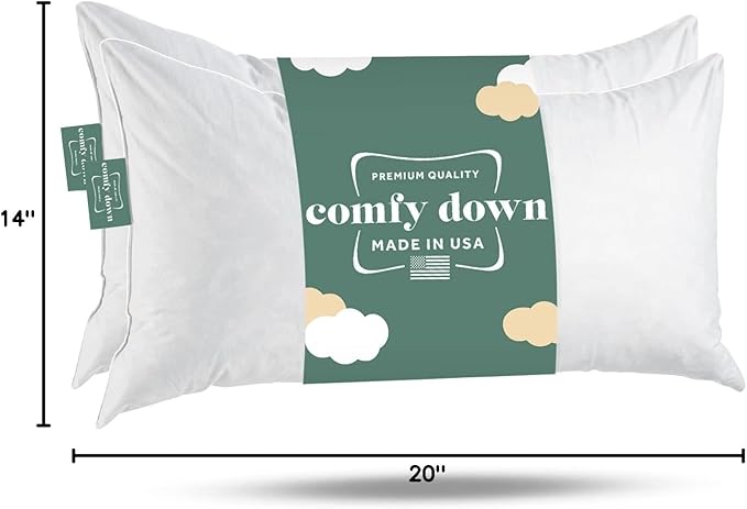 ComfyDown 14x20 Decorative Throw Pillow Insert, Down and Feathers Fill, 100% Cotton Cover 233 Thread Count, Rectangle Pillow Insert - Made in USA (Single) (Set of 2)