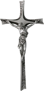 ShineOnAngel Crucifix Wall Cross, 12 Inch Silver Color Durable Resin Wall Crucifix Modern Home Decor, Hand Painted Antique Style Jesus Cross for Wall Religious Housewarming Gifts
