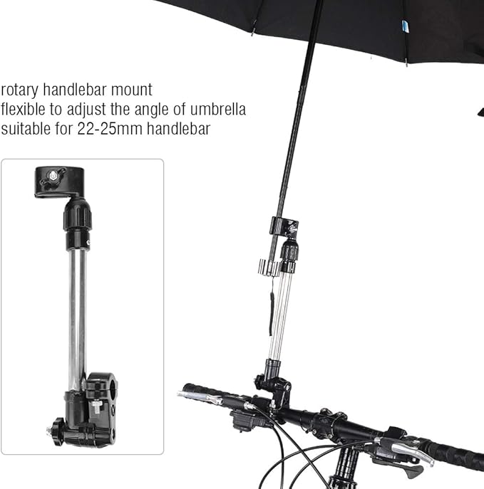 VGEBY Umbrella Mount Holder, Flexible Stainless Mount Holder Support Umbrella Frame Stand Handle for Bike, Baby Stroller, Wheelchair and Spare Parts Chair Umbrella with Clamp