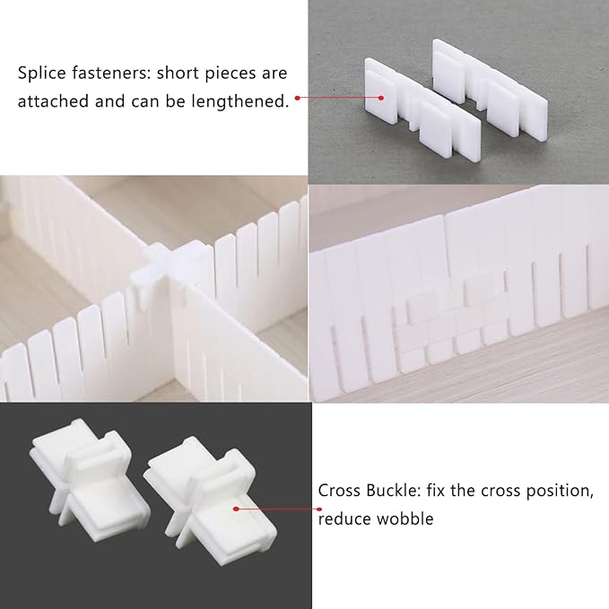 22 Pack Drawer Divider Clips Holder Plastic Mount Fixing Buckle Corner Angle Cross Connector Ends for Drawer Organizer Partition Grid Plates Separators Rail Box Installation (4 Types)