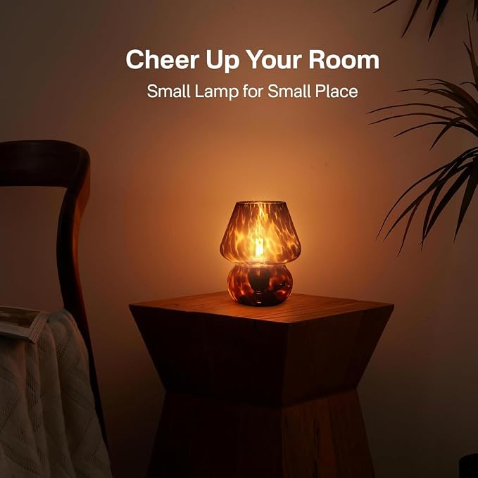 Dawnwake Mushroom Lamp Small Lamp Table Lamp for Bedroom, Desk Bedside Lamps for Living Room,Mushroom Decor Cute Mini Modern Mid Century Lamps for Night Stands,Aesthetic Home Decor (Flame Black)