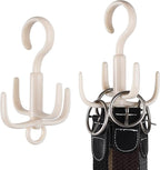 Space-Saving Tie Hanger, Small Space Storage and Organizer, 2 Piece Set, 360° Rotatable Portable Closet Organizers for Belt, Scarf, Bras, Tank top, Purses Etc(Beige)