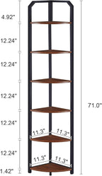 MNEETRUNG 71" Corner Shelf,6 Tier Industrial Corner Bookshelf, Freestanding Shelf Stand for Small Space,Home Office,Living Room,Bedroom,Brown