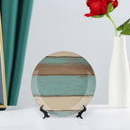Wood Grain Theme Decorative Ceramic Plate Round Porcelain Plate,6 inch,Vintage Pattern,for Decorative Ornaments Giving Plates,1 Plate with 1 Display Stand,Blue White