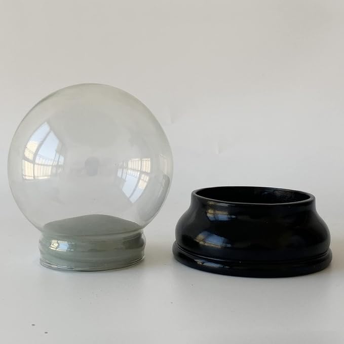 Clear DIY Empty Snow Globe kit Glass Water Globe Jar with Resin Base -3.9 Inch Diameter