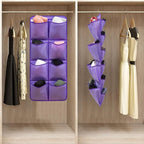 Dual Sided Hanging Closet Organizer Shoe Rack Holder with 26 Large Pockets (Purple)