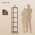 Hzuaneri Corner Shelf with LED Light, 6-Tier Corner Bookshelf, Tall Narrow Display Bookcase with Metal Frame, Standing Shelf for Small Space, Living Room, Home Office, Bedroom, Rustic Brown CS66601B