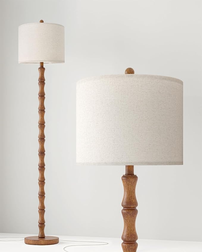 BOBOMOMO 62" Rustic Farmhouse Floor Lamp with Remote & Dimmable 9W Bulb, 3 Color Temperatures Tall Resin Standing Lamp, Retro Floor Lamp for Living Room, Bedroom, Office, Nursery, Reading Nock