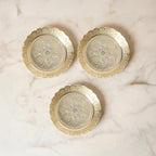 Shubhkart Solid Brass Decorative Nakshi Plate Set for Puja, Decoration & Diwali Gifting (Medium 9.5 cm, Pack of 3, Solid Brass)