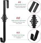 Wreath Hangers for Front Door,15" Sturdy Metal Wreath Doors Hangers,Over The Door Hooks for Front Porch Decor,Garland Hooks Holders for Halloween Christmas Decorations (Black Snowflakes, 4 Pack)