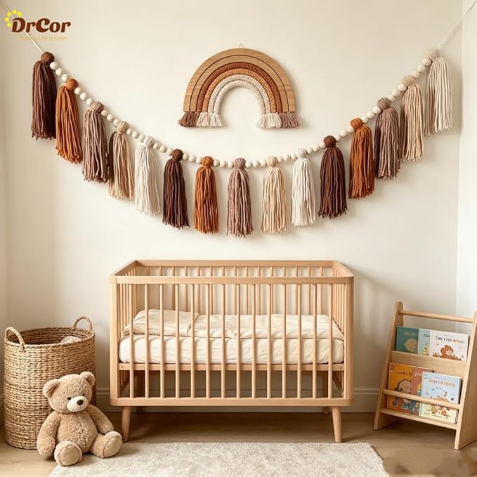 DrCor Boho Terracotta Rainbow Tassel Garland – Classroom Decor for Teachers, Bulletin Board Decorations, Back to School Wall Hanging for Nursery, Kids Room, Baby Shower & Party Decor