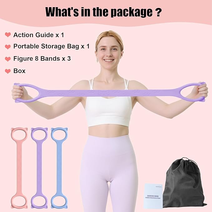 Figure 8 Resistance Bands, 8-Shaped Exercise Band for Women Arms Shoulder Back Legs Stretching Pilates Yoga