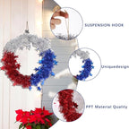 Patriotic Wreath for Front Door Red White Blue Wreath 4th of July Wreaths for Door Wall Memorial Day Decor Independence Day Hanging Decoration for Outside Home Farmhouse Holiday (Shiny A)