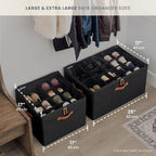 OrganiHaus Large Shoe Storage Bin for Closet, Shoe Organizer Box Fits up to 16 Pairs, Collapsible Fabric Shoe Basket w/Clear Cover, Adjustable Dividers & Reinforced Handles, Black