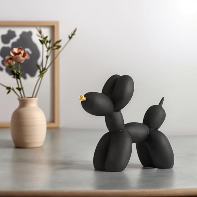 Resin Balloon Dog Sculpture - Collectible Figurines Decor for Home | Office Desktop Resin Decors Balloon Dog Decor (Black)