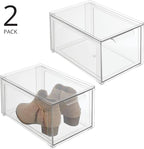 mDesign Plastic Closet Organizer Bin w/Pull Out Drawer - Stackable Storage for Closet - Organization for Shoes, Clothes, Bags, Totes, Small Linens, and More - Lumiere Collection - 2 Pack - Clear