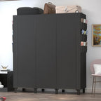 Portable Wardrobe with 10 Storage Racks and 2 Hanging Poles 6 Side Pockets Fleece Cover, Size 130 x 45 x 172 cm, Bedroom Closet Organizer Black