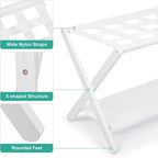 VASMIA Luggage Rack,Bamboo Suitcase Stand with Storage Shelf,Folding Luggage Stand for Guest Room,Hotel,Bedroom,Heavy-Duty, Holds up to 131 lb, White