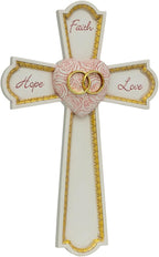 Grace4Joy Wedding Wall Cross, 10 Inches Marriage Prayer Cross Decor Vow Renewal Gifts, Hand Painted Faith Hope Love Wall Decor Religious Wedding Gifts for Couples