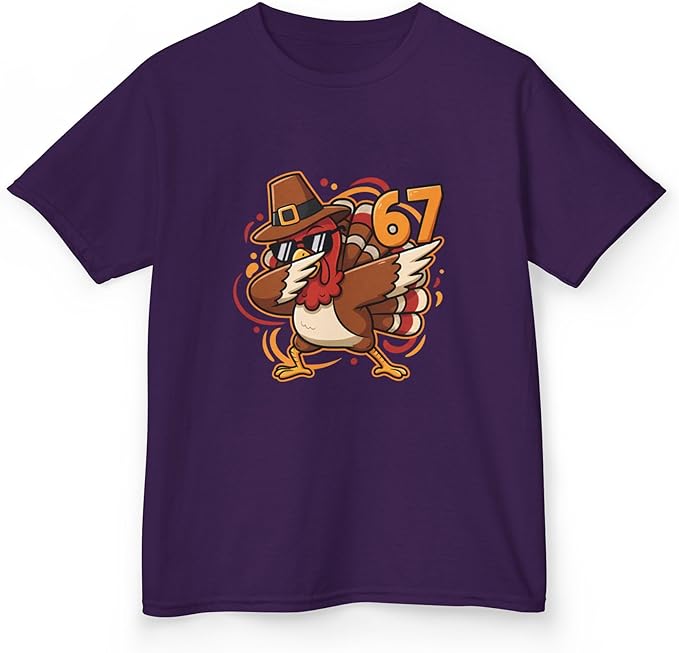 Dabbing Turkey 67 Funny Thanksgiving Pilgrim Kids Boys Girls Cool Swag Retro Fall Football Feast
